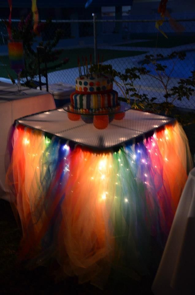 Sew strips of tulle to the back of ribbon and hang over icicle lights around you...