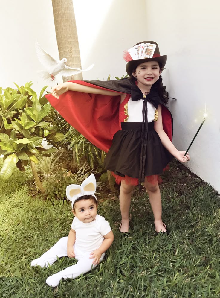 magician girl costume and baby bunny in the hat brother and sister siblings costumes - Halloween Ideas For Siblings magician girl costume and baby bunny in the hat brother and sister siblings costumes - Halloween Ideas For Siblings
