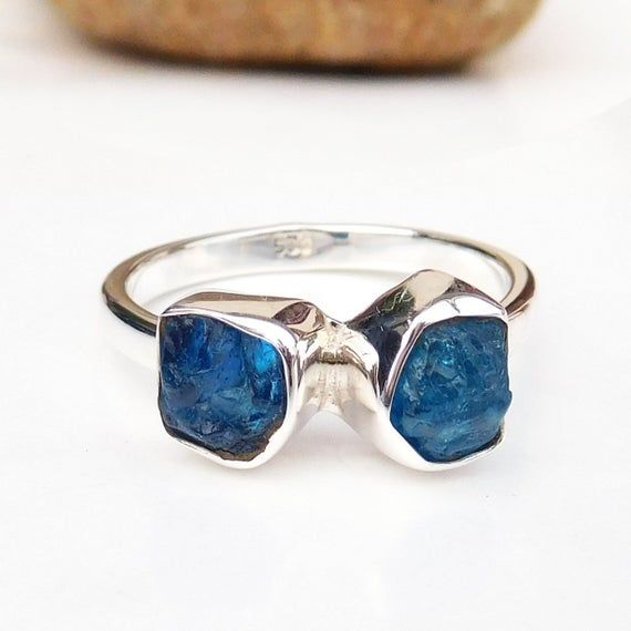 925 Silver Raw Blue Apatite Stone Ring Apatite Gemstone Ring Raw Apatite Ring Ring For Her Rings For Women Gemstone Jewelry