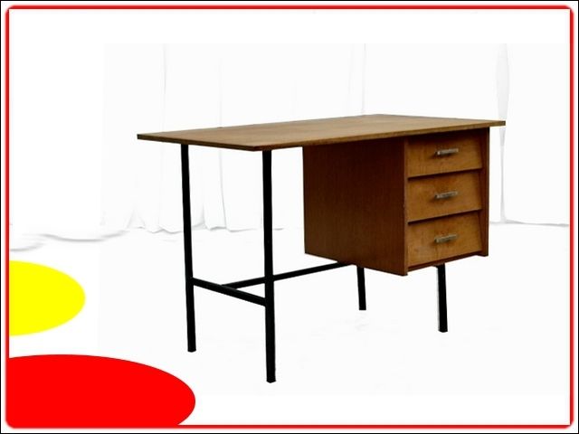 BUREAU MODERNISTE VINTAGE 1960 chêne doré meubles design vintage