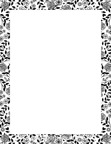 Printable black and white flower border. Use the border in Microsoft Word or other programs for creating flyers, invitations, and other printables. Free GIF, JPG, PDF, and PNG downloads at http://pageborders.org/download/black-and-white-flower-border/