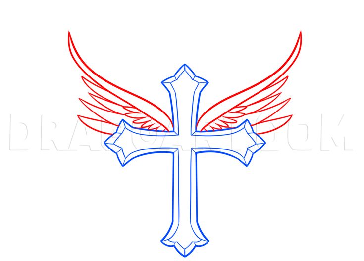 How To Draw A Cross With Wings, Step by Step, Drawing Guide, by ...