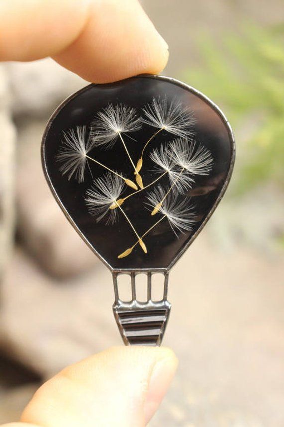 Dandelion broach Gift for woman Black flowers jewelry
