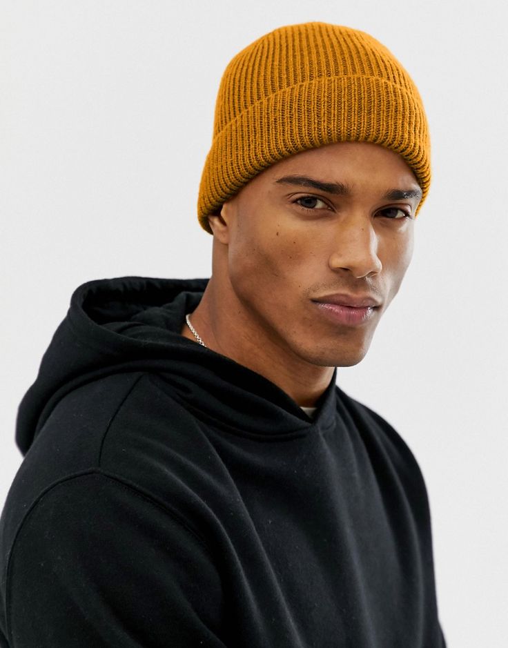 Asos Design Fisherman Beanie In Mustard yellow ModeSens Hat