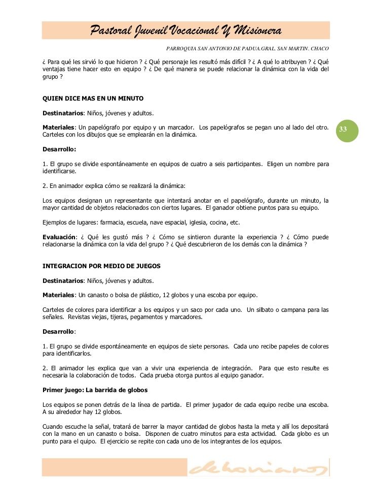Dinamicas Para Grupos Juveniles Padua Chacos San Antonio