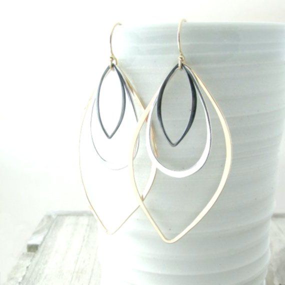 Long Dangle Earrings Geometric Jewelry Gold by RhondaLynneJewelry, #Dangle #Earrings #Geometr...