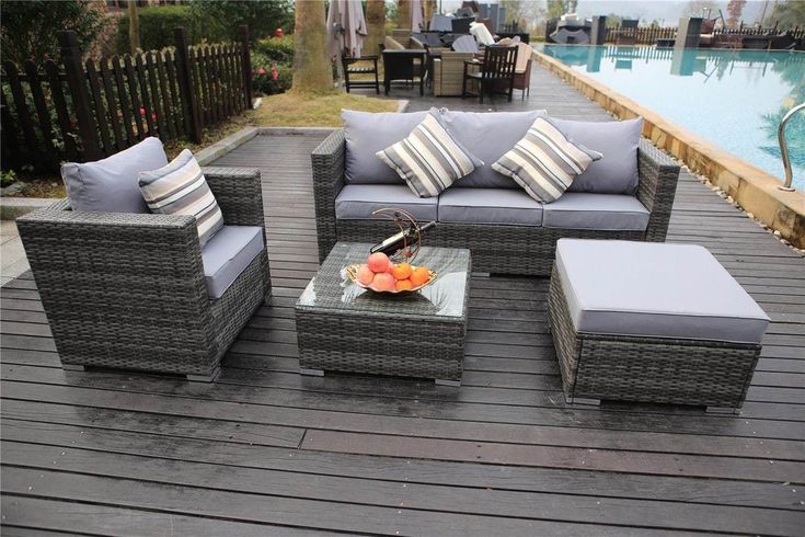 Vancouver 5 Seater Rattan Garden Furniture Set In Grey