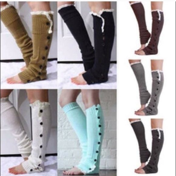 LEG WARMERS Crochet Lace Trim Button Down Knit Boot Socks Knee High ivory LEG WARMERS Crochet Lace Trim Button Down Knit Boot Socks Knee High ivory