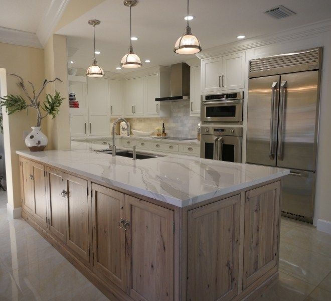 White Kitchen With Driftwood Peninsula Design White Kitchen With Driftwood Peninsula, Driftwood Kitchen Cabinets