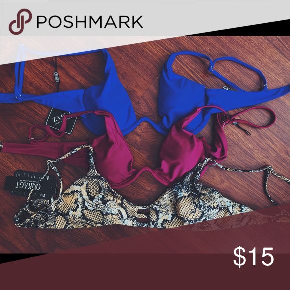 zaful bikini tops blue and leopard are brand new, wine colored was worn once- li...