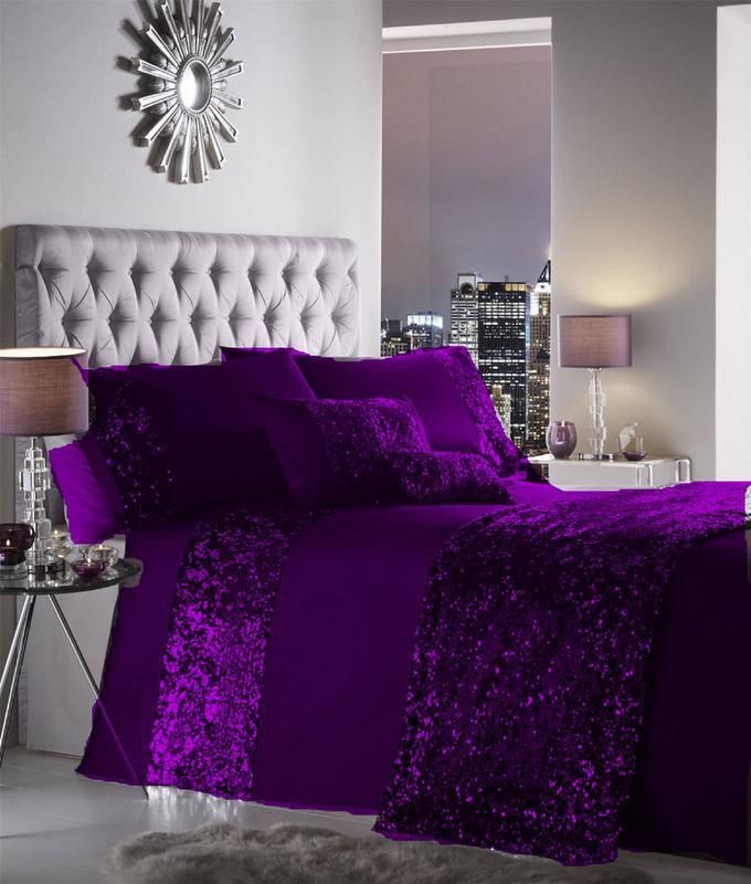 DAZZLE AMETHYST DUVET QUILT COVER SET PURPLE PLUM AUBERGINE SEQUIN SPARKLE