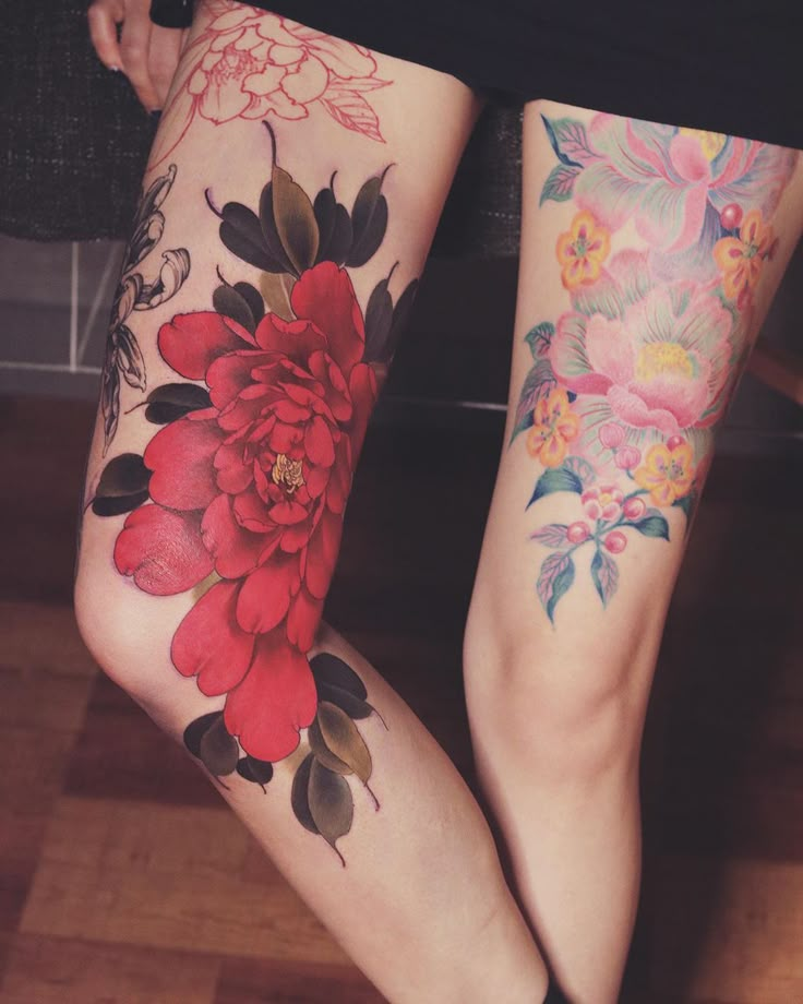 K U B R I C K H O on Instagram “Peony Inner thigh tattoo