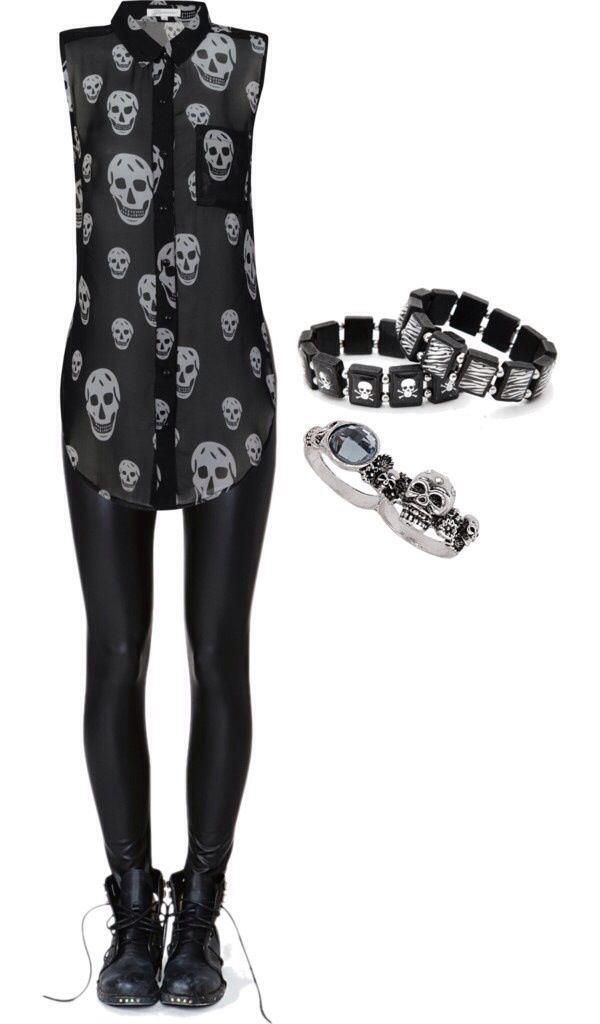 Punk / rock / skull / cute girl outfit / black