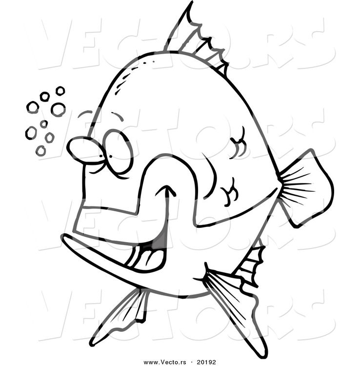Vector of a Cartoon Happy Fish with Bubbles - Outlined Coloring Page