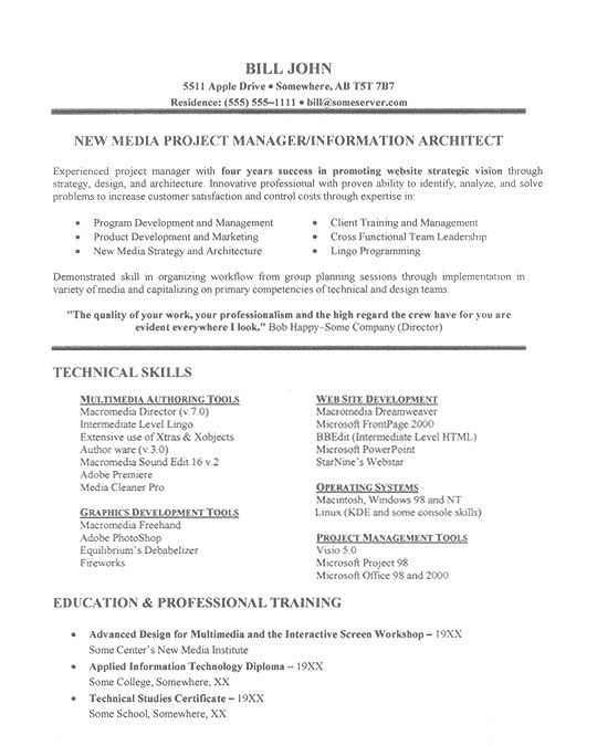 project manager functional resumes