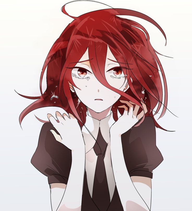 Anime girl with red hair crying