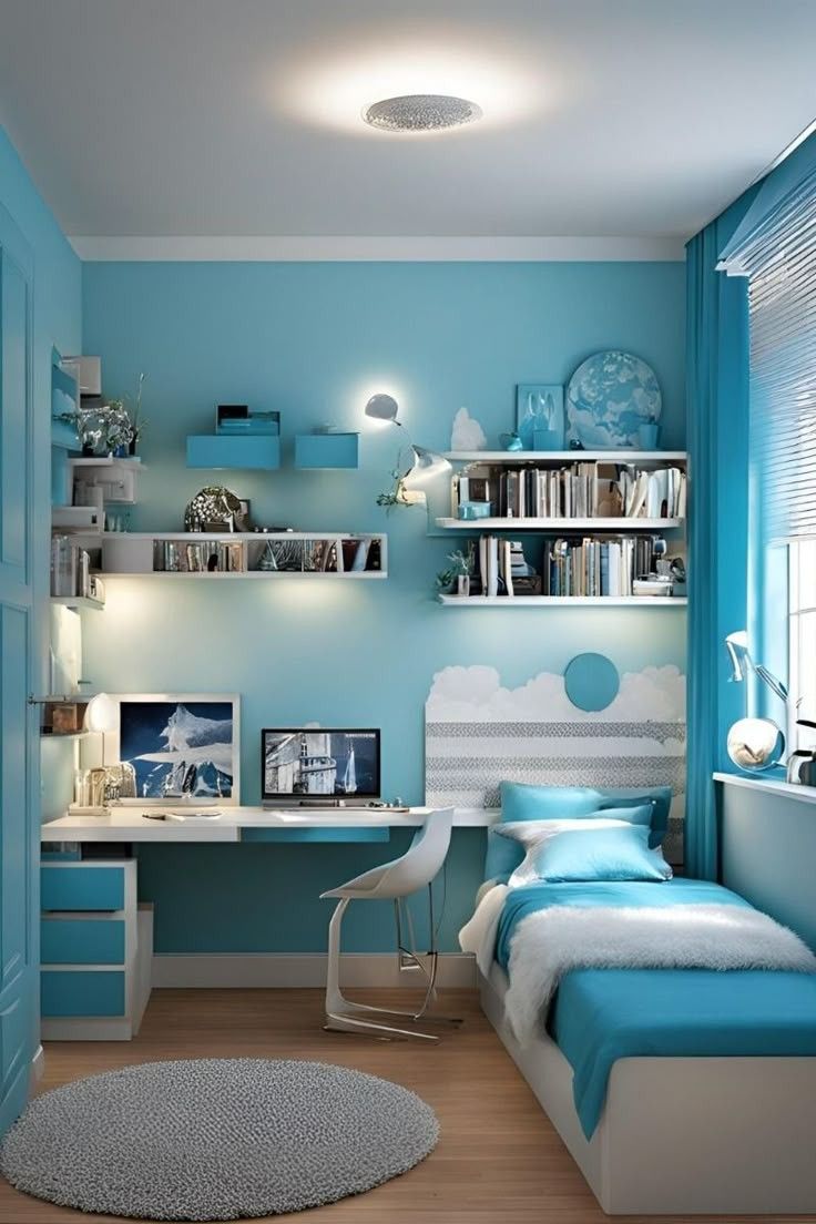 Pin By Dijbi 1 On Bedroom In 2025 Blue Room Paint Blue Kids Room 283a2441207cae666a2a54e64d0567d3