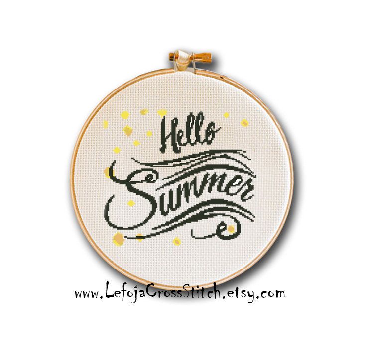 Summer counted cross stitch pattern quote summer wall art hello summer wall decor gift for mom modern cross stitch easy summer decor #085