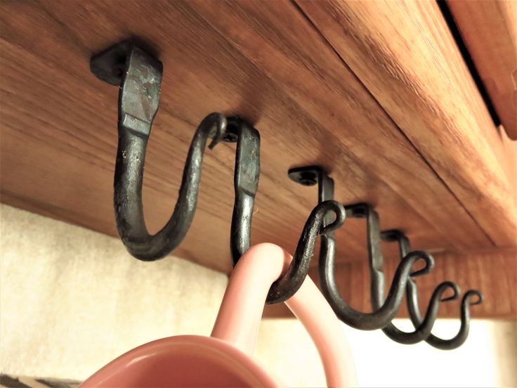 Hand Forged Hooks 3 Under Cabinet Shelf Table Or Mantle Stocking Hanger Mug Holder Cup Storage Accessories Coffee Bar Organization Home Stations Coffee Mug Holder, Coffee Cup Rack Under Cabinet