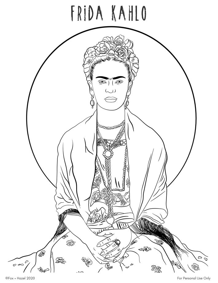 Free Frida Kahlo Printable Coloring Page Fox Hazel Coloring pages