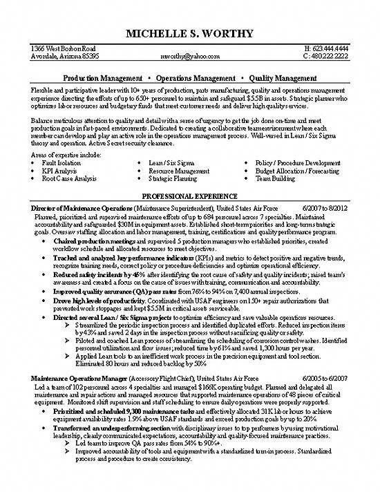 this is a resume example for an operations manager and quality air force resume examples