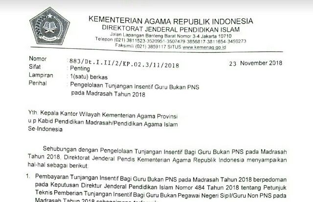 Surat Edaran Insentif Gbpns Terbaru Madrasah Tahun 2018 Nuryblog Com Madrasah Surat