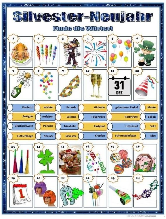 Arbeitsblatt : Silvester - Neujahr | Deutsch lernen Arbeitsblatt : Silvester - Neujahr | Deutsch lernen