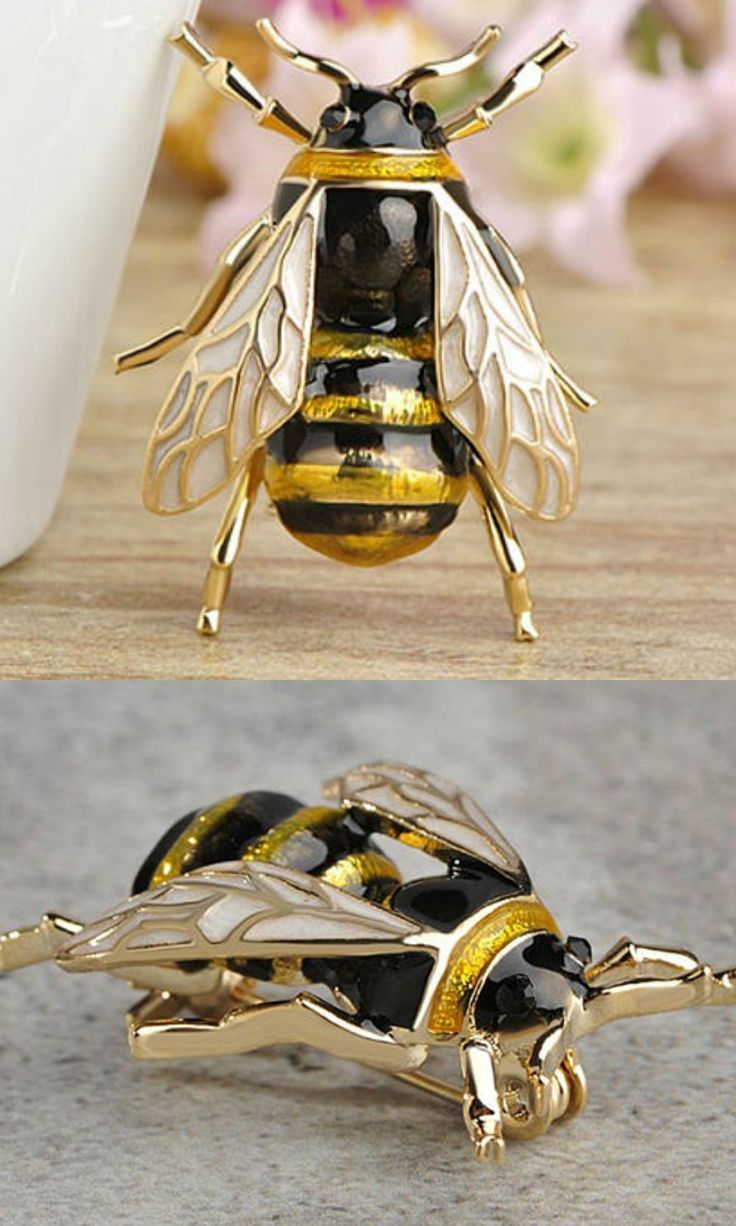 honey bee brooch enamel