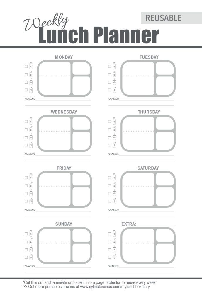 the printable lunch planner is shown