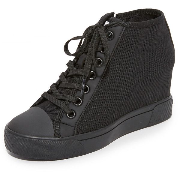 black hidden wedge trainers