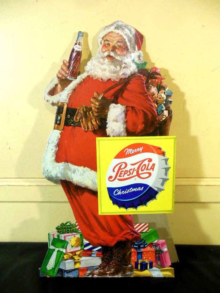 vintage 1950 pepsi cola santa claus cardboard store merry christmas vintage images