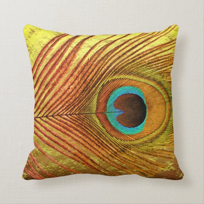 Peacock Feather Blue Artistic Gold Foil Abstract Throw Pillow Zazzle Com Abstract Throw Pillow Throw Pillows Faux Gold Foil