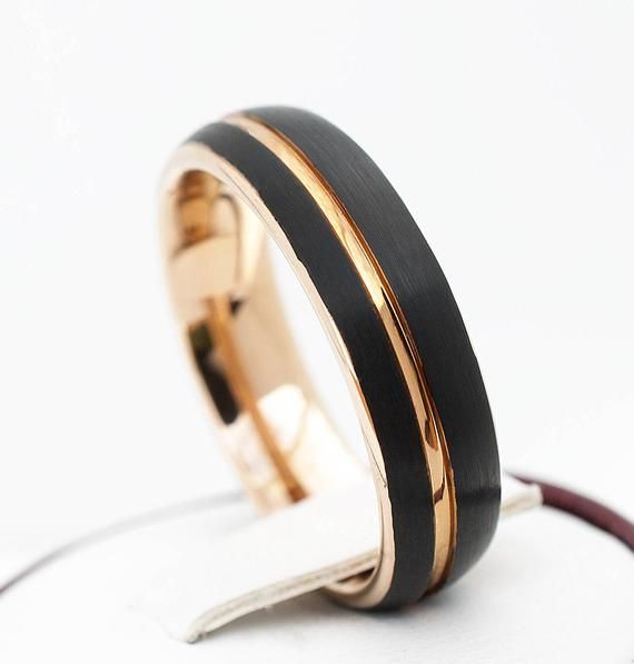 Rose Gold Tungsten Ring Men Woman Black Matte Brushed Wedding