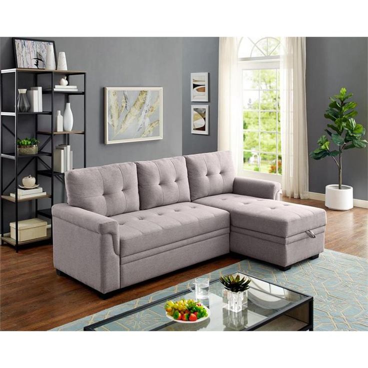 86 Lucca Light Gray Linen Reversible Sleeper Sectional Sofa With Storage Chaise Com In 2021 Best Sectional Sleeper Sofa, 86 Lucca Gray Linen Reversible Sleeper Sectional Sofa With Storage Chaise