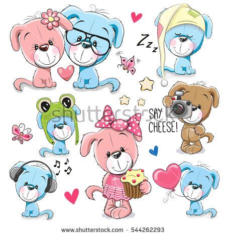 Set of <b>Cute Cartoon dogs</b> on a <b>white</b> background | Смайлики ...