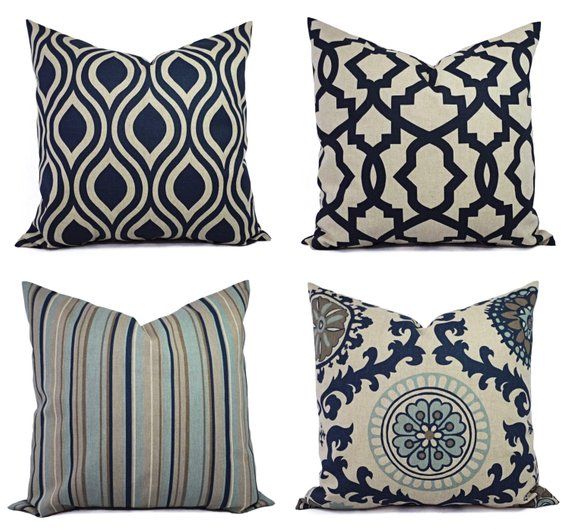 Decorative Pillow Blue and Beige Navy Blue Decorative Throw Pillow | Etsy