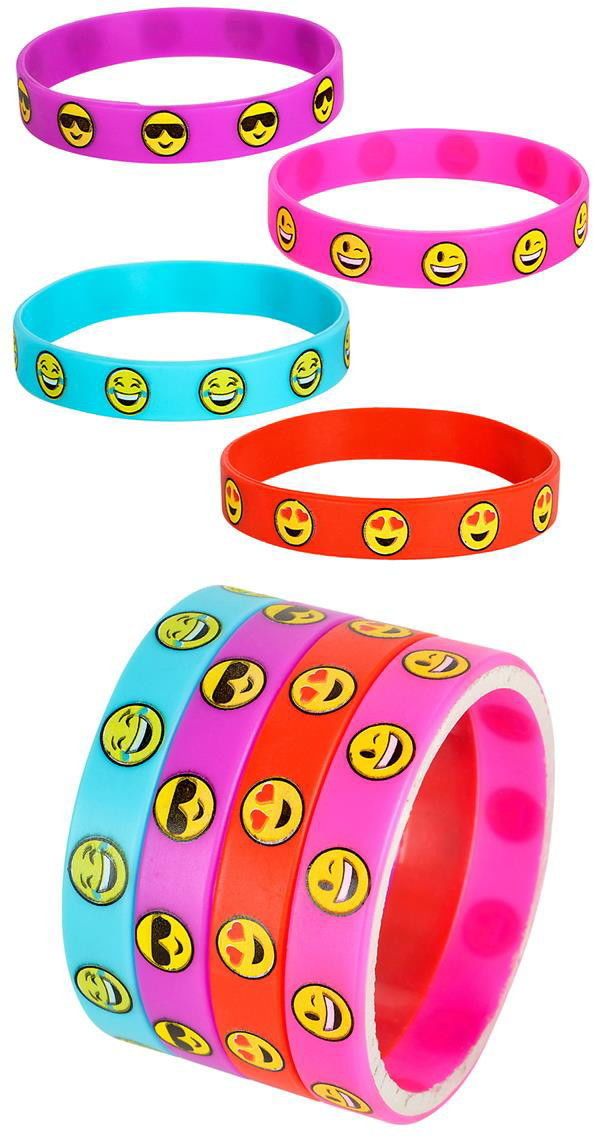 12 EMOJI BRACELETS RUBBER SILICONE EMOTICON CARNIVAL GOODY BAGS PRIZES PARTY
