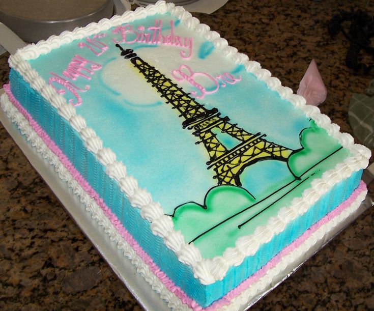 Paris Birthday Cake With Bow Sheet Cake Paris Birthday Cake With Bow Sheet Cake