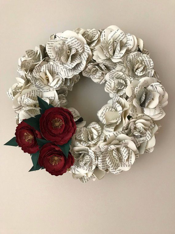 Paper Flower Wreath Paper Flowers Book Wreath Book Flowers Book Paper Flowers Book Page Wreath Book Page Flowers Floral Wreath Decor Paper Flower Wreaths Book Flowers Book Wreath