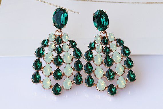 Free Shipping Antique Tone Gold Plated Gp Green Crystal Rhinestone Prom Earrings Chandelier Earrin In 2021 Gold Bar Earrings Drop Earrings Gold Bar Studs