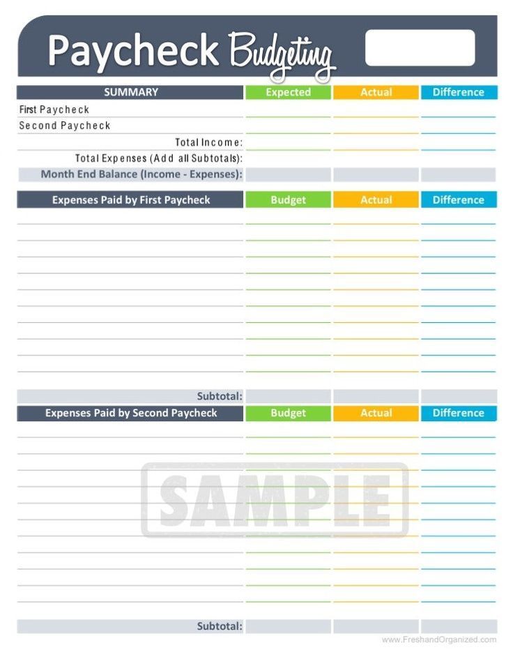 personal budget sheets