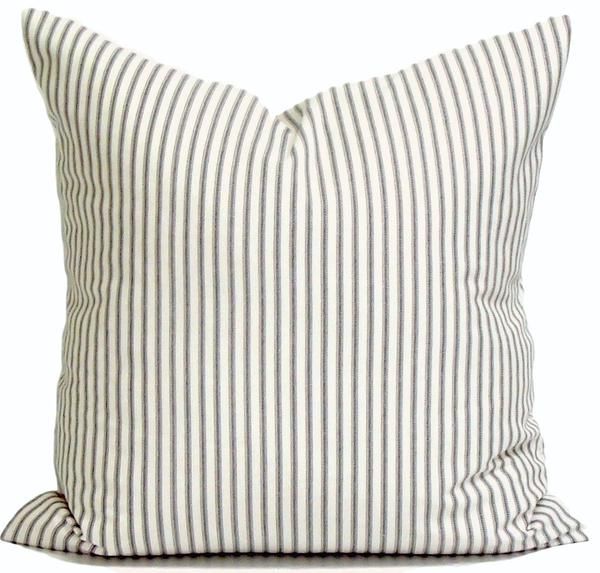 Charcoal & cream ticking stripe Charcoal Decorative Pillow Sham Covers