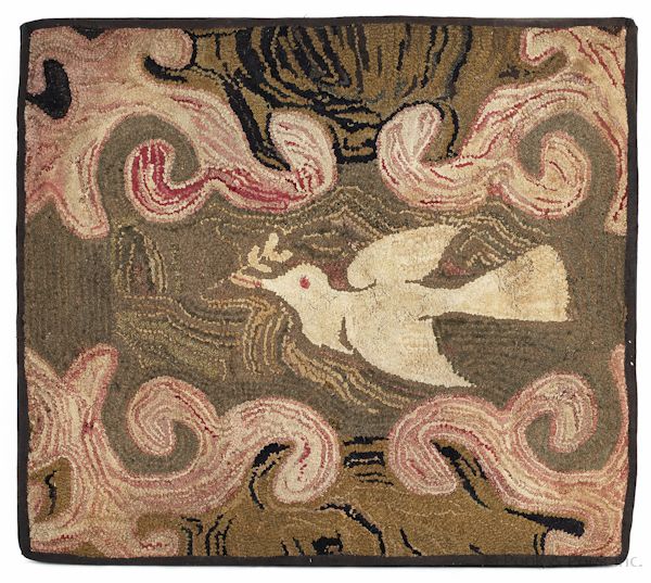 763 Best 2 Antique Hooked Rugs Images On Pinterest Rug Hooking American Hooked Rug Of A Dove 19th C 33 X 36 1