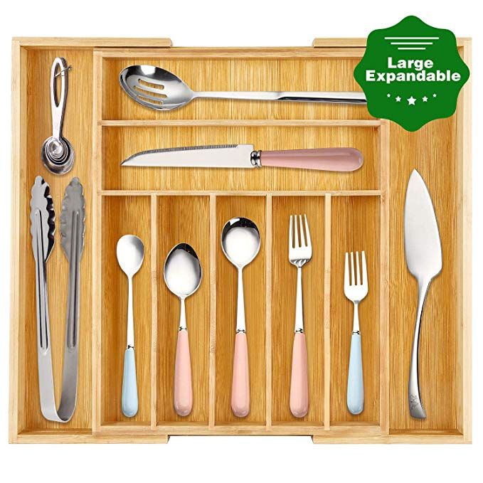Kitchen Drawer Organizer Cutlery Utensil Tray Bamboo Divider Adjustable Storage Kitchen Drawer Organizer Cutlery Utensil Tray Bamboo Divider Adjustable Storage