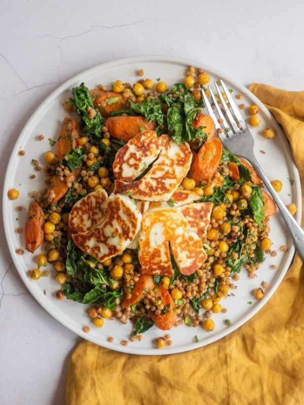 Halloumi, Carrot and Orange Couscous | Crispy halloumi is served with roasted ca...