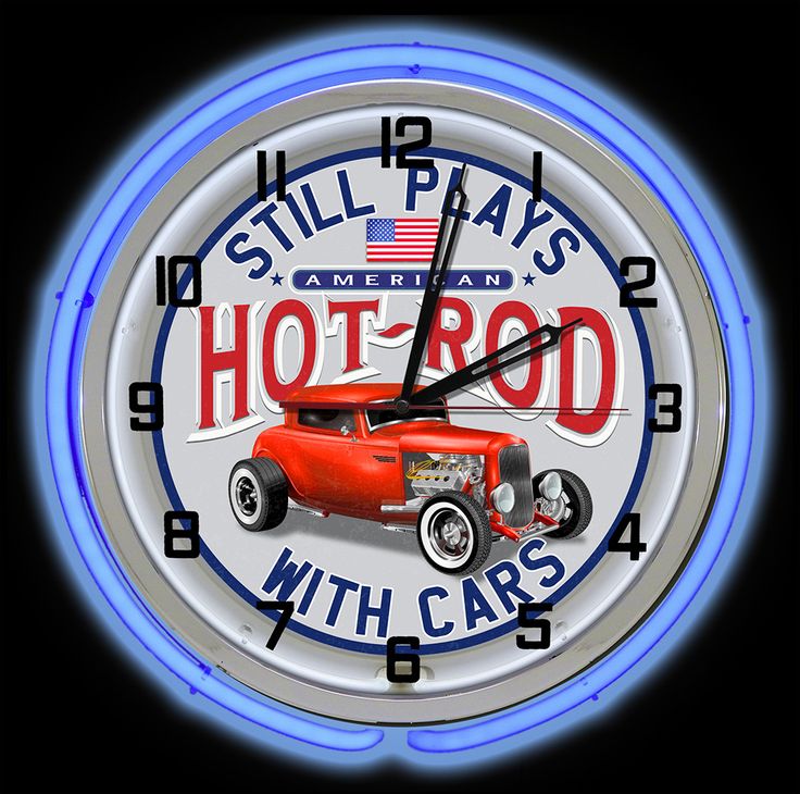 Still Plays With Cars American Hot Rod 18 Blue Double Neon Garage Clock Car Garage Clock Neon Car, Vintage Neon Garage Clocks
