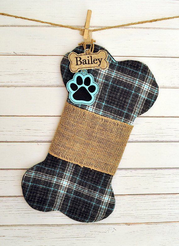 puppy dog christmas stocking bone stocking flannel plaid aqua