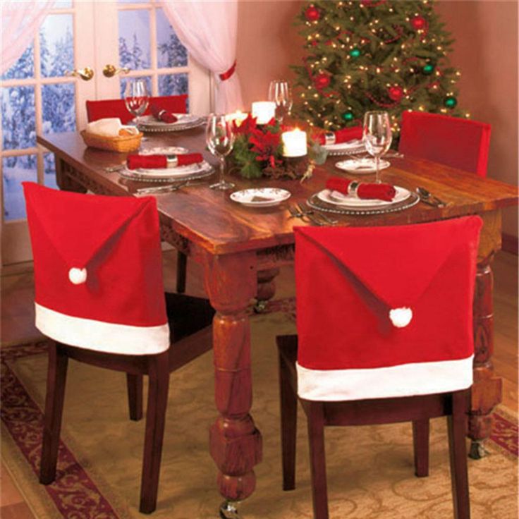6pcs Lot Christmas Chair Covers Santa Clause Red Hat For Dinner Decor Home Decorations Ornaments