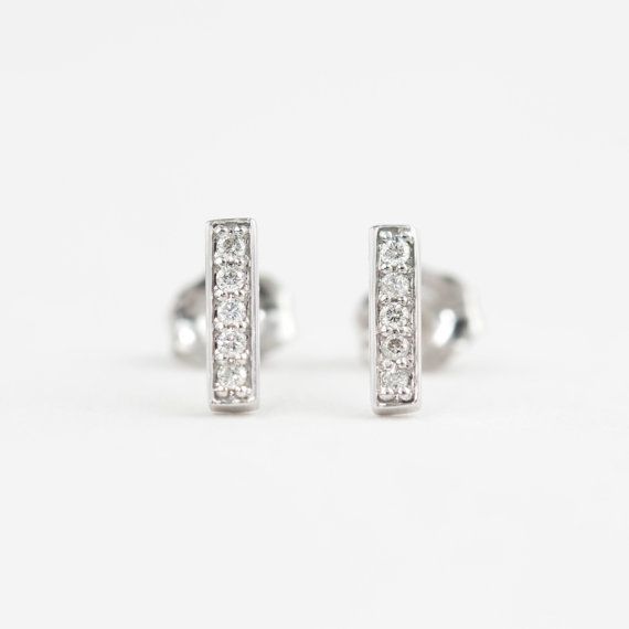 30 Best Jewelry Images On Pinterest Minimalist Earrings Belly Pave Diamond Bar Stud Earrings In 14k Solid Rose Gold Tiny Simple Minimalist White Yellow E101 3