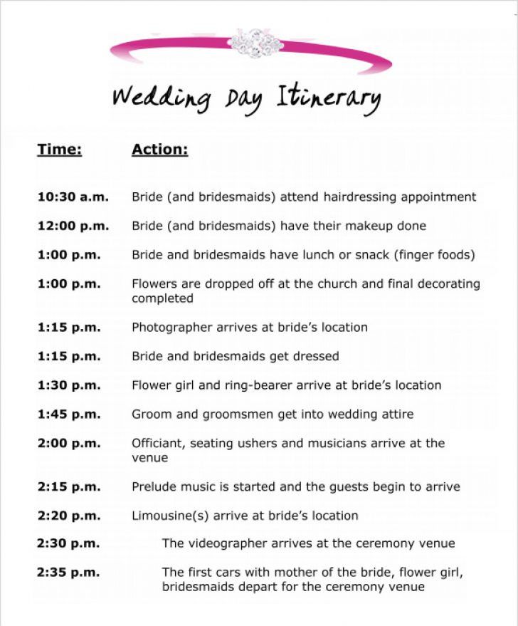 wedding itinerary template wedding